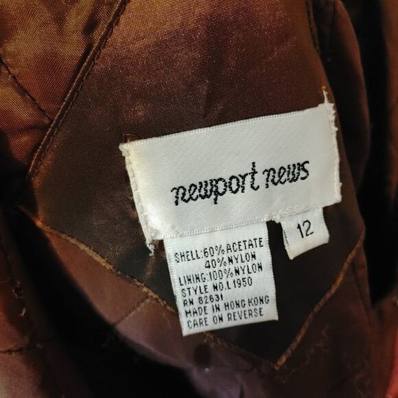 Newsport News Size 12 Bronze Shiny Long Acetate Nylon Coat Button Vintage Brown - Picture 14 of 16